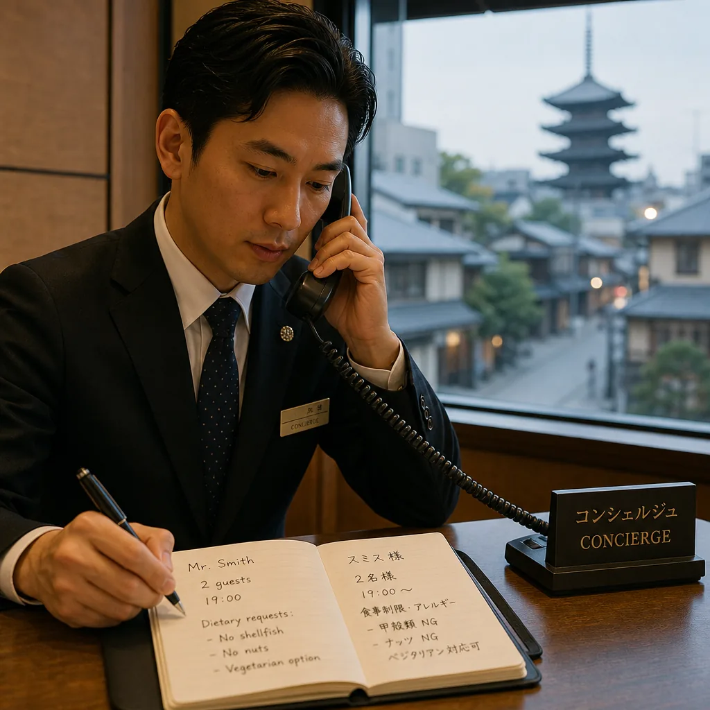 Kyoto dining scene near a traditional restaurant area, suitable for special dietary requests
