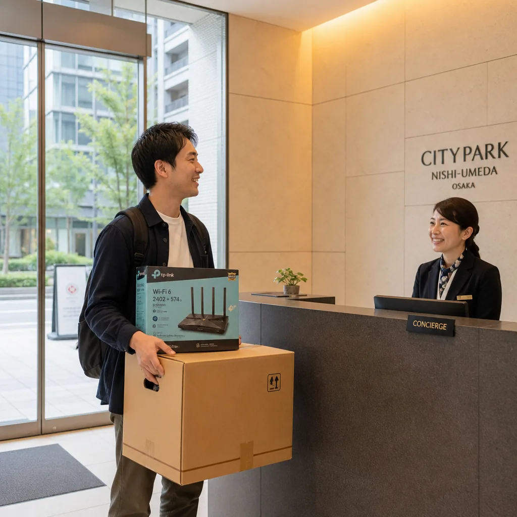 Osaka apartment concierge desk helping with move-in coordination