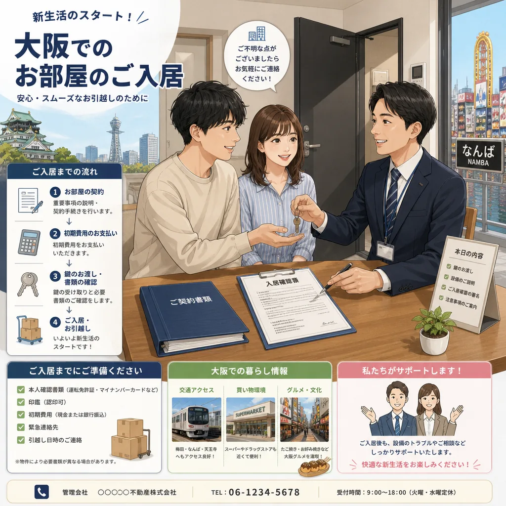 Osaka rental move-in paperwork and apartment keys prepared for official handover