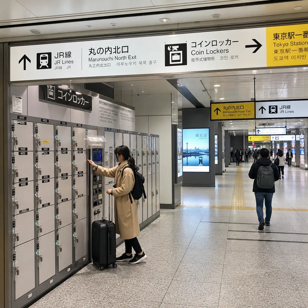 Tokyo Station coin lockers for short-term luggage storage before sightseeing