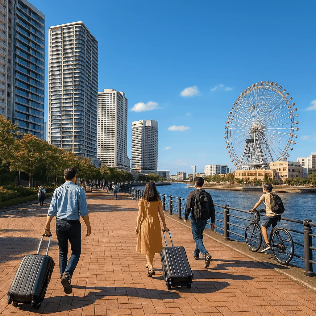 Waterfront skyline and apartment blocks in Yokohama’s Minato Mirai area