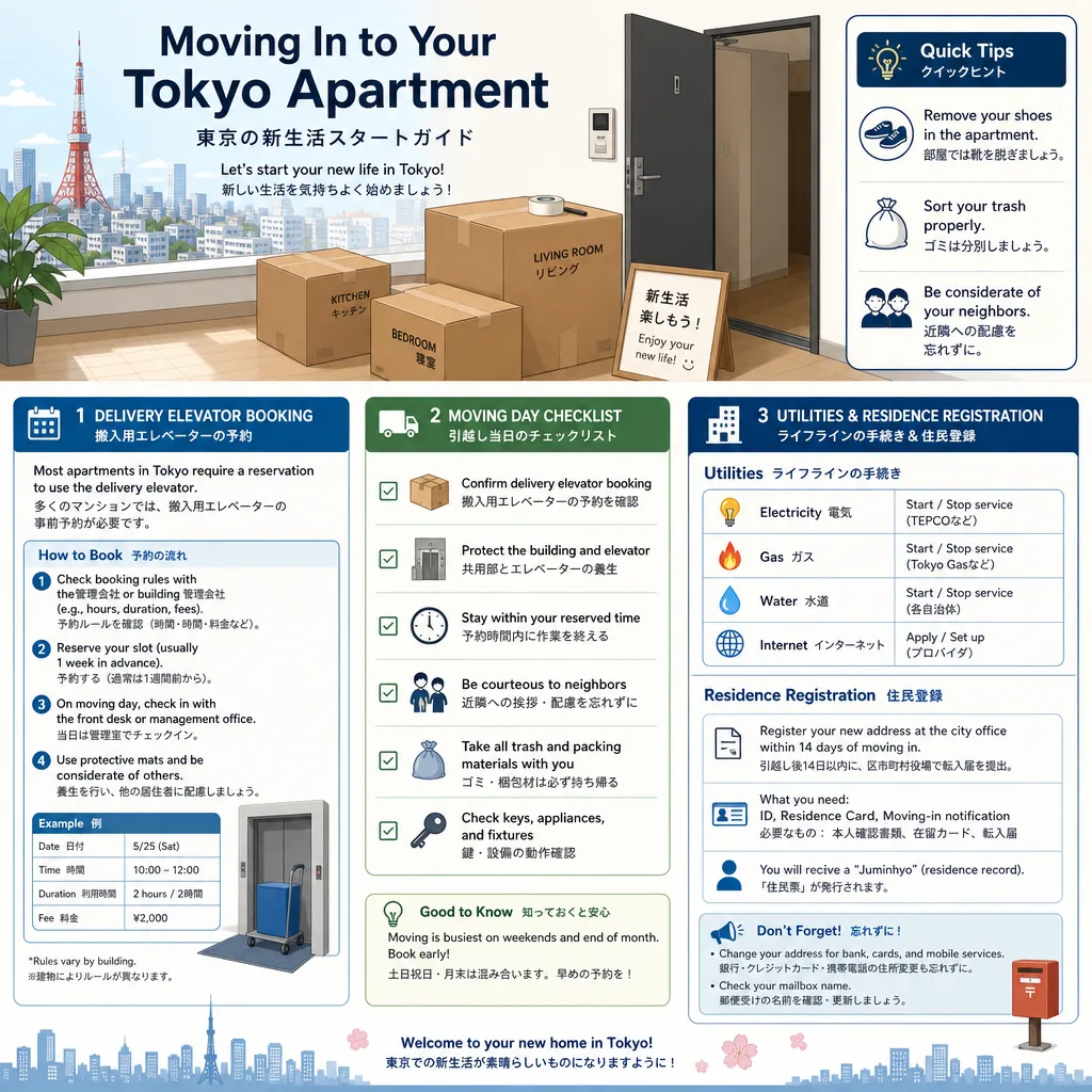 New resident handling Tokyo move-in tasks with a concierge and ward office guidance