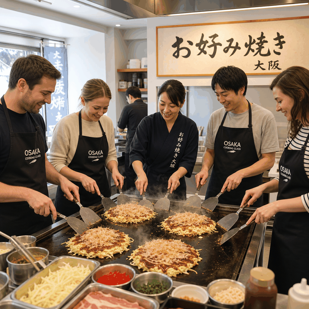 Hands-on okonomiyaki cooking class in Osaka for expats