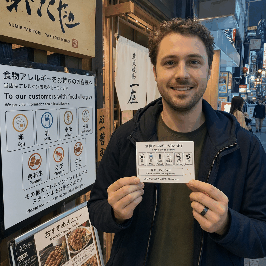 Visitors checking restaurant options in Osaka using a multilingual dining guide