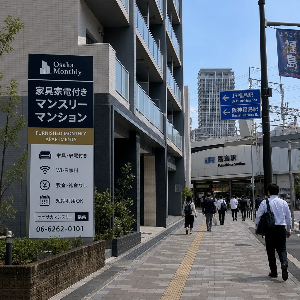 Expats comparing Osaka monthly rental listings on an English housing website