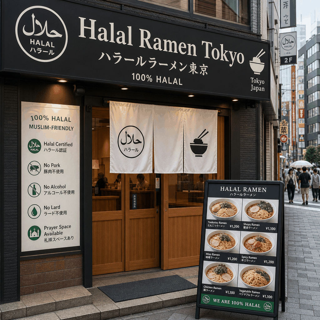 Tokyo expats checking a halal restaurant guide before dining out
