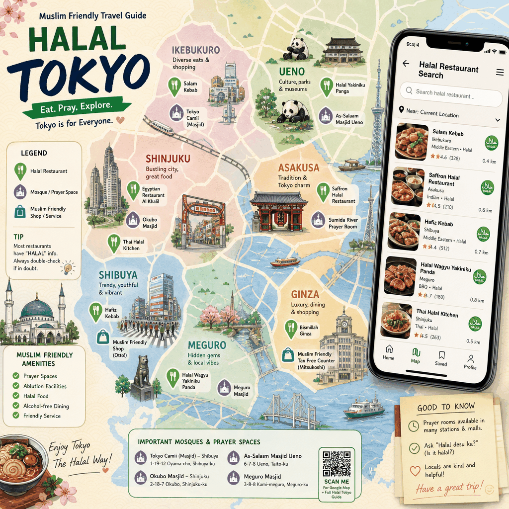 Muslim-friendly dining options near Tokyo streets and stations