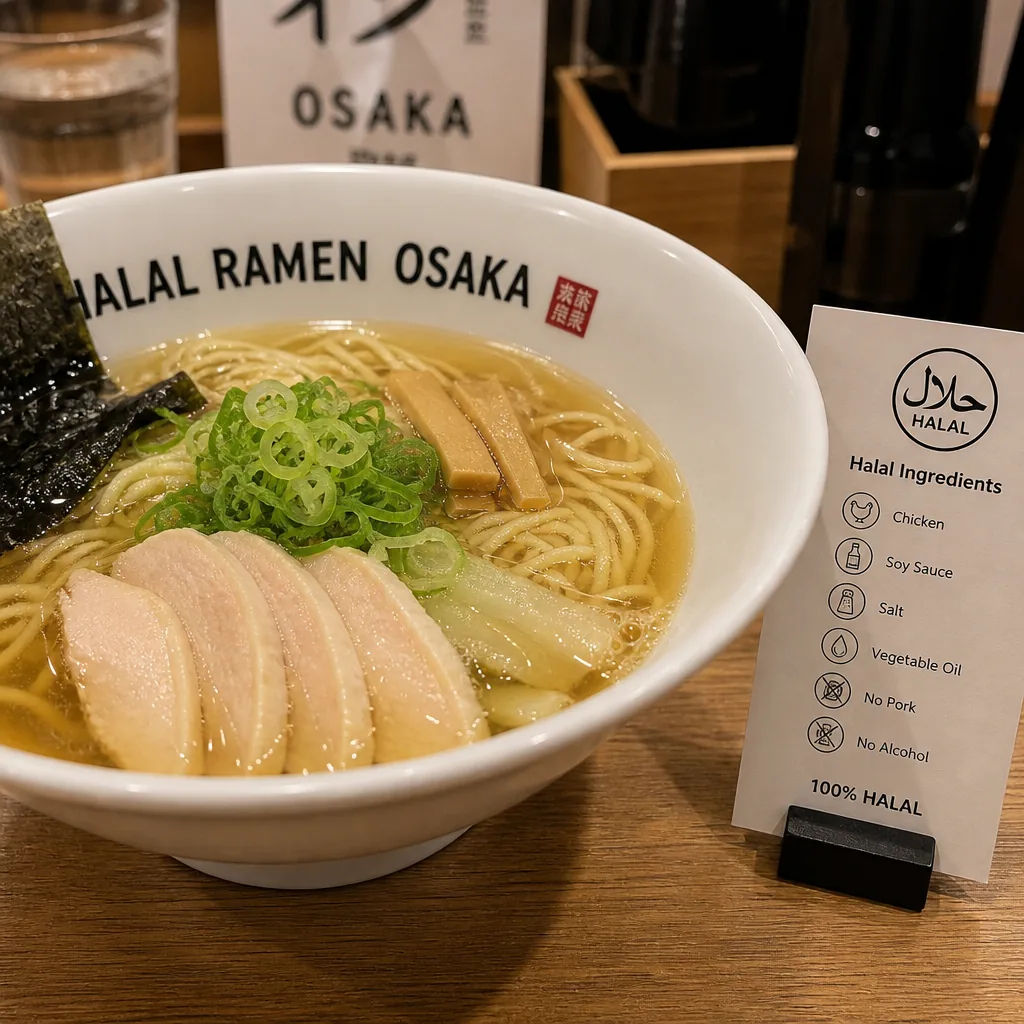 Namba, Dotonbori, and Umeda areas in Osaka for finding halal-friendly ramen