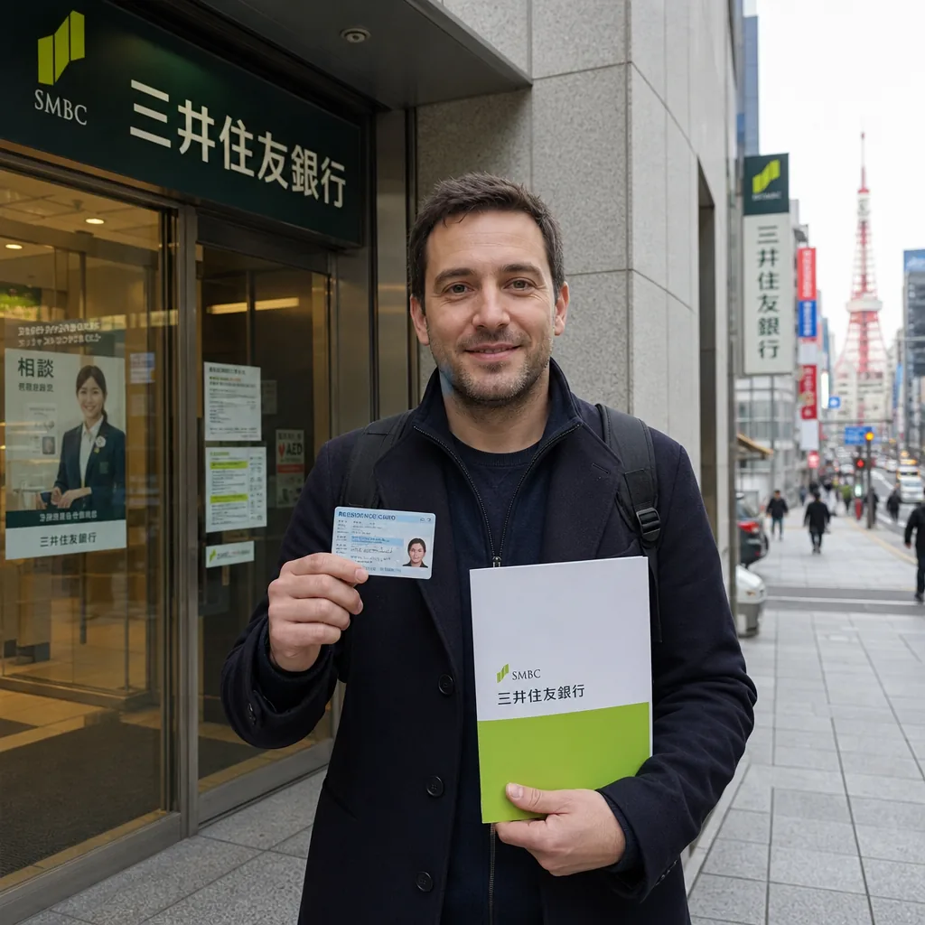 Expat submitting documents at a Tokyo bank branch to open a new account quickly