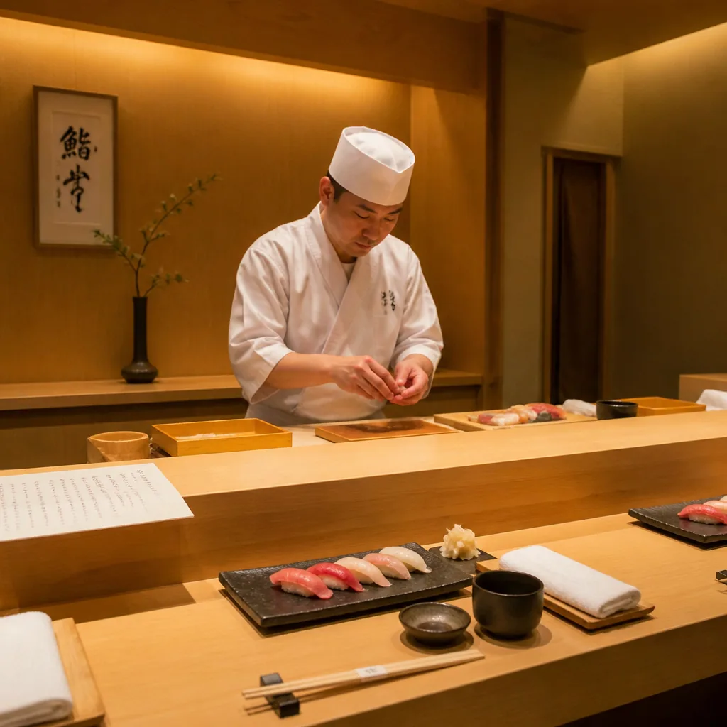Private sushi omakase dining setup in Osaka