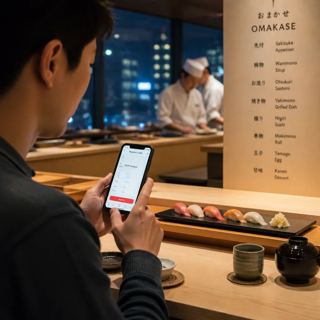 Osaka sushi reservation planning on a phone