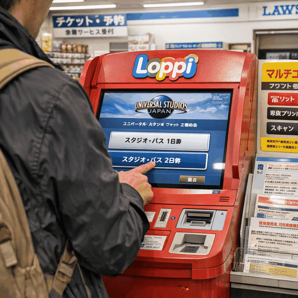 Entrance plaza at Universal Studios Japan in Osaka with crowd and park signage