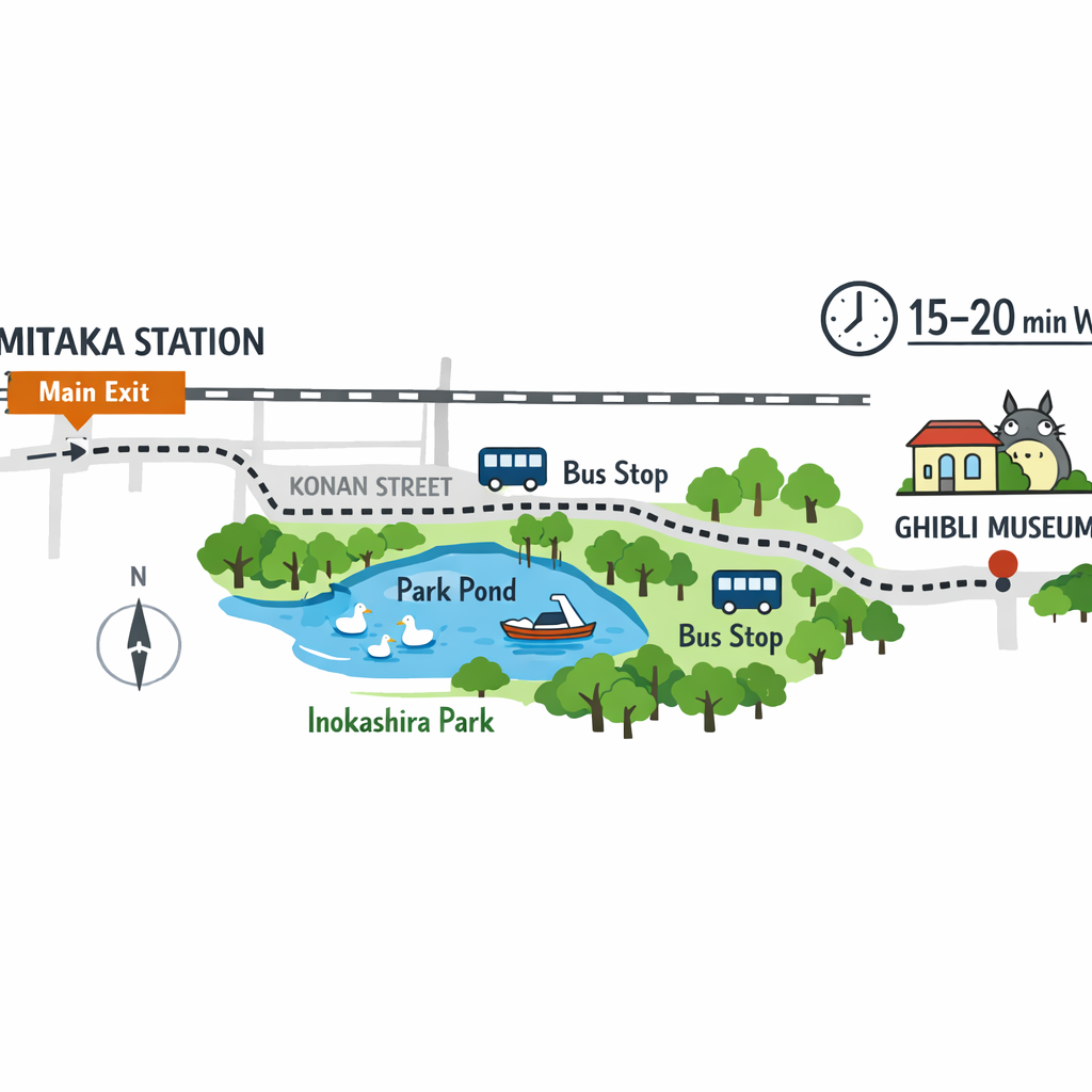 Walking route from Mitaka Station through neighborhood streets toward Ghibli Museum