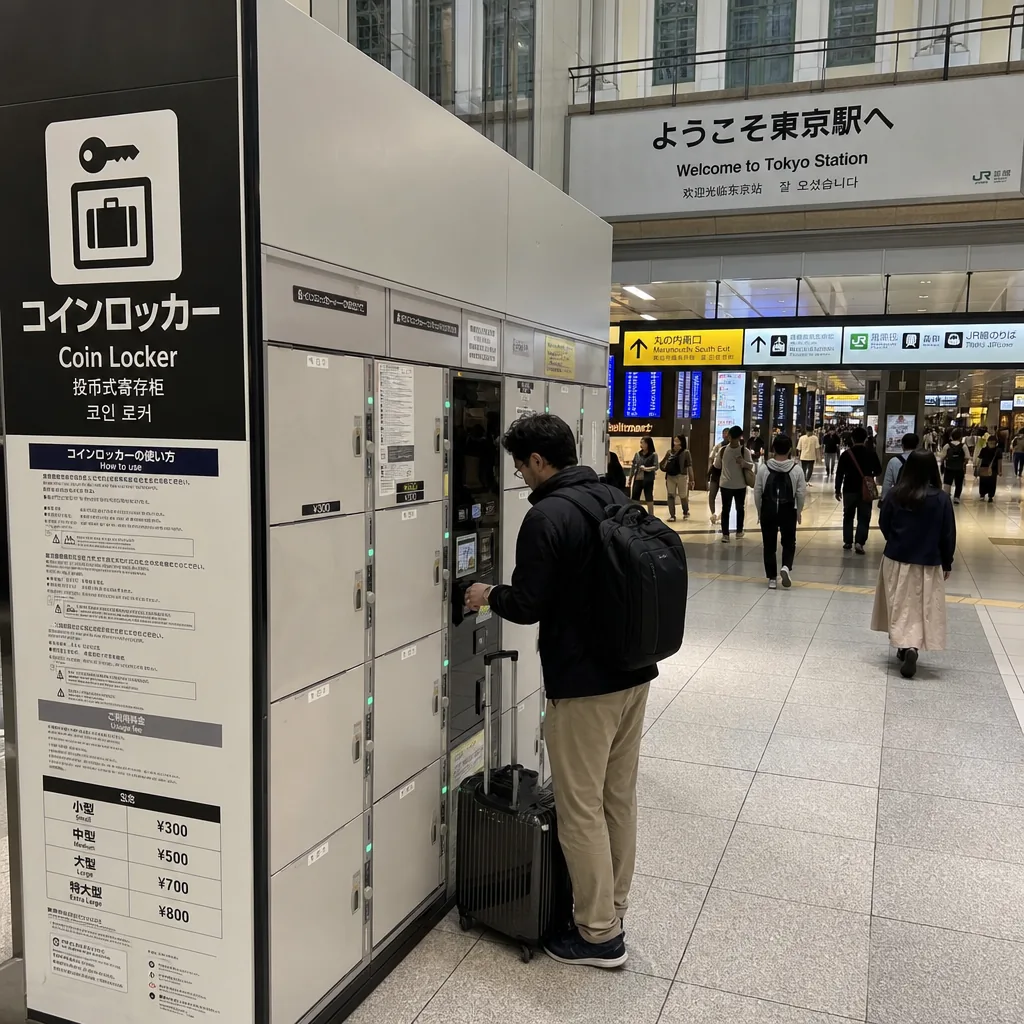 Tokyo Station coin lockers for short-term luggage storage