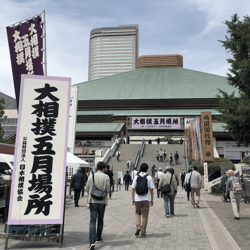 Exterior view of Ryogoku Kokugikan in Tokyo, the city’s main sumo tournament venue.