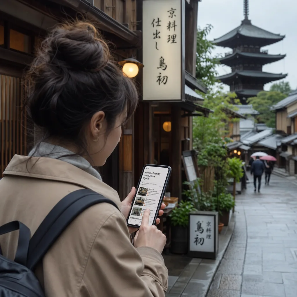 Multilingual restaurant menu and allergy card used for ordering safely in Kyoto