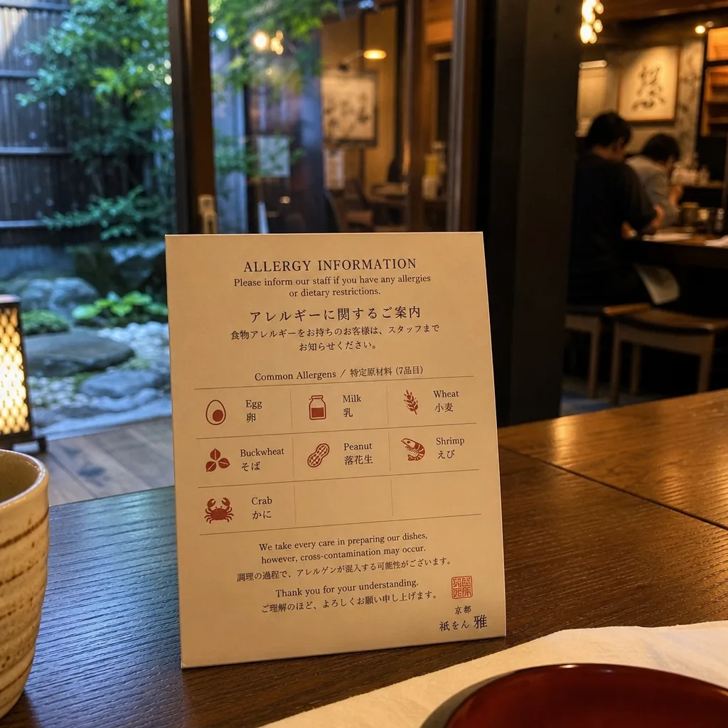 Kyoto expat checking an allergy-friendly restaurant menu near a tourist area