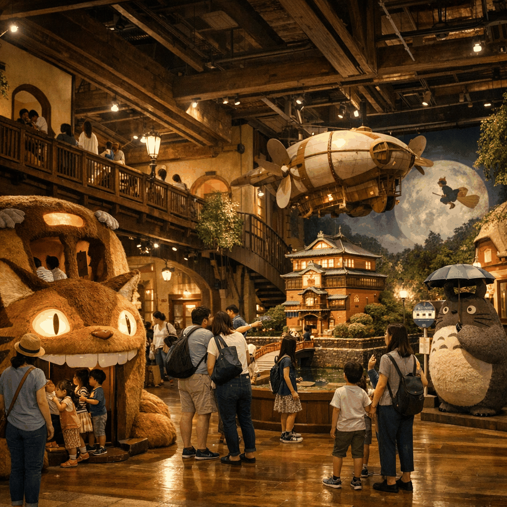 Outdoor pathway and thematic landscaping in Dondoko Forest at Ghibli Park