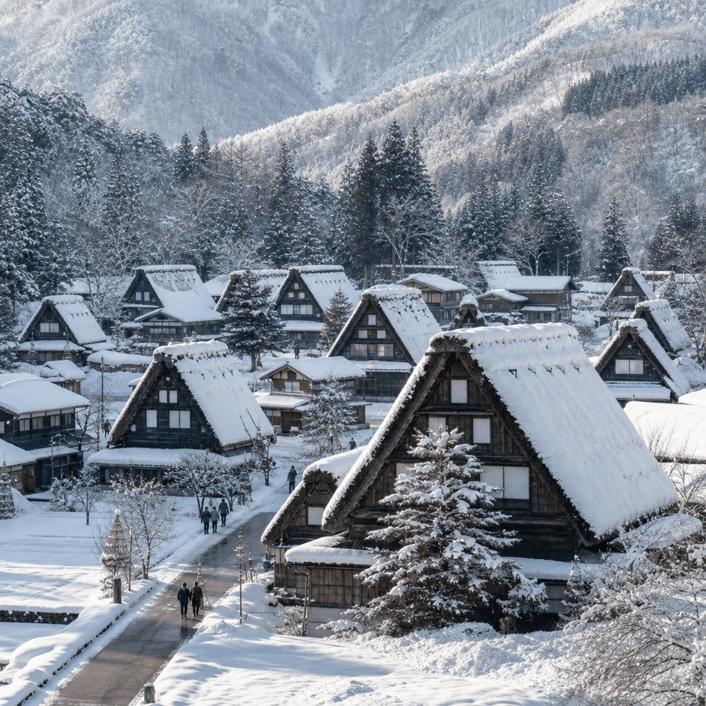 Highway bus arriving at Shirakawa-go from Kanazawa Station