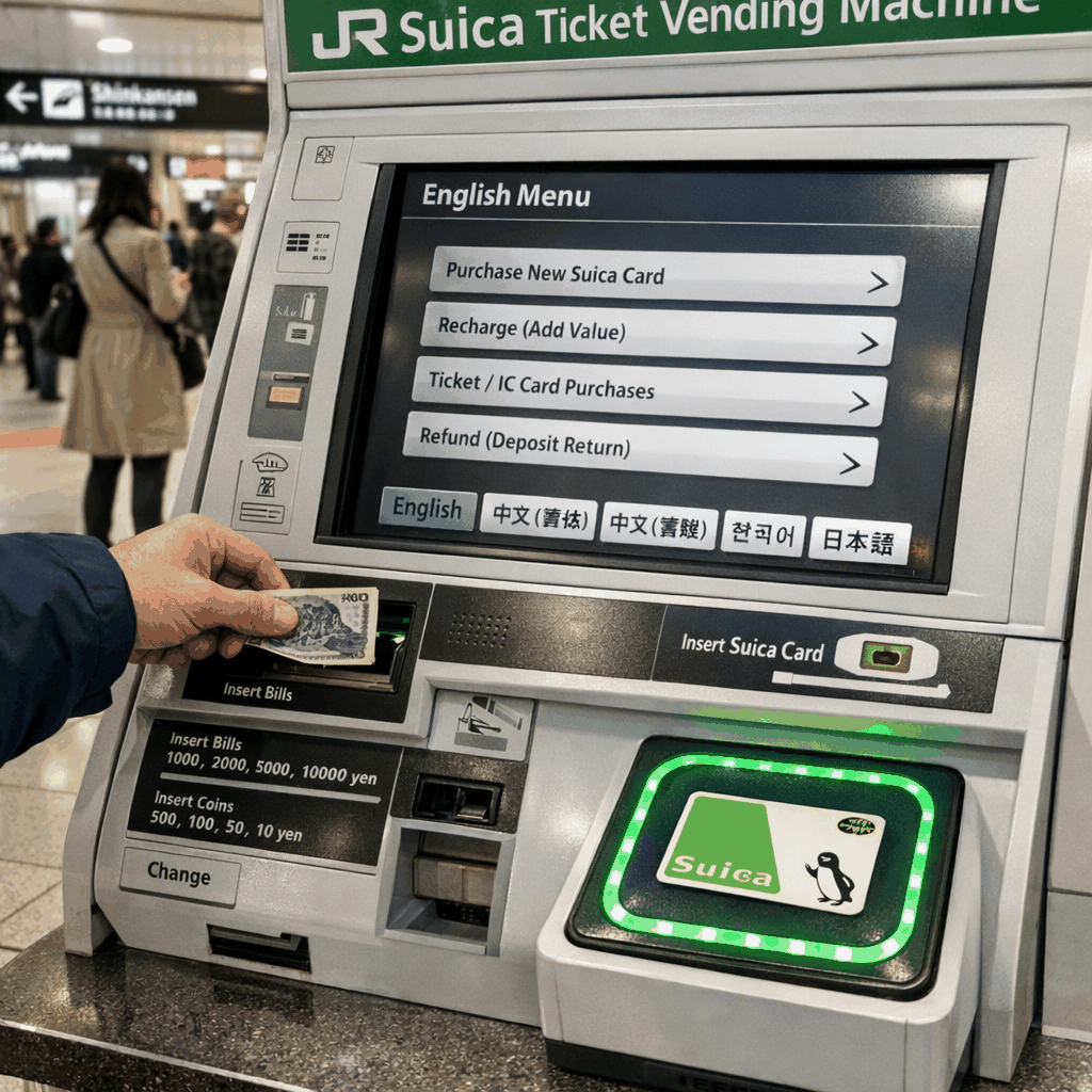 Ticket vending machine with Suica card reader at Tokyo Station