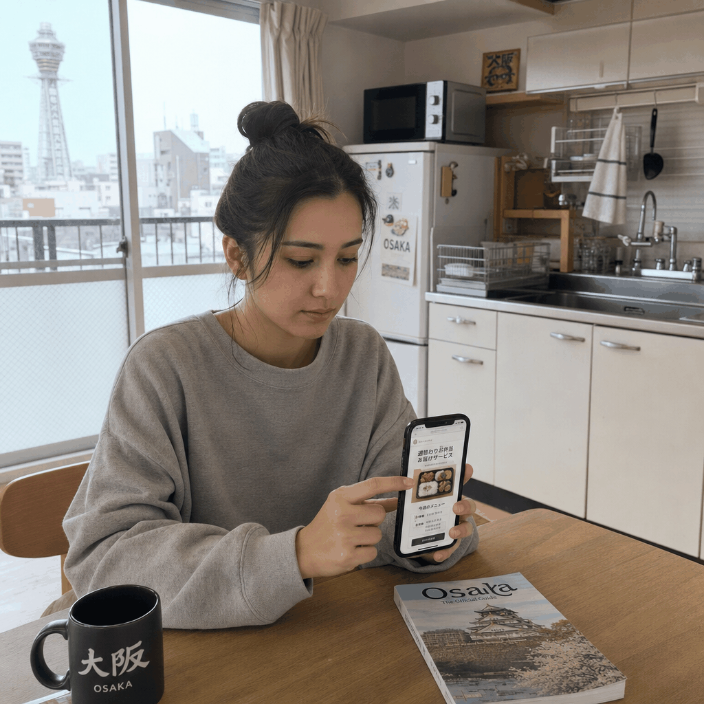 Newcomer checking weekly bento delivery availability in Osaka by address