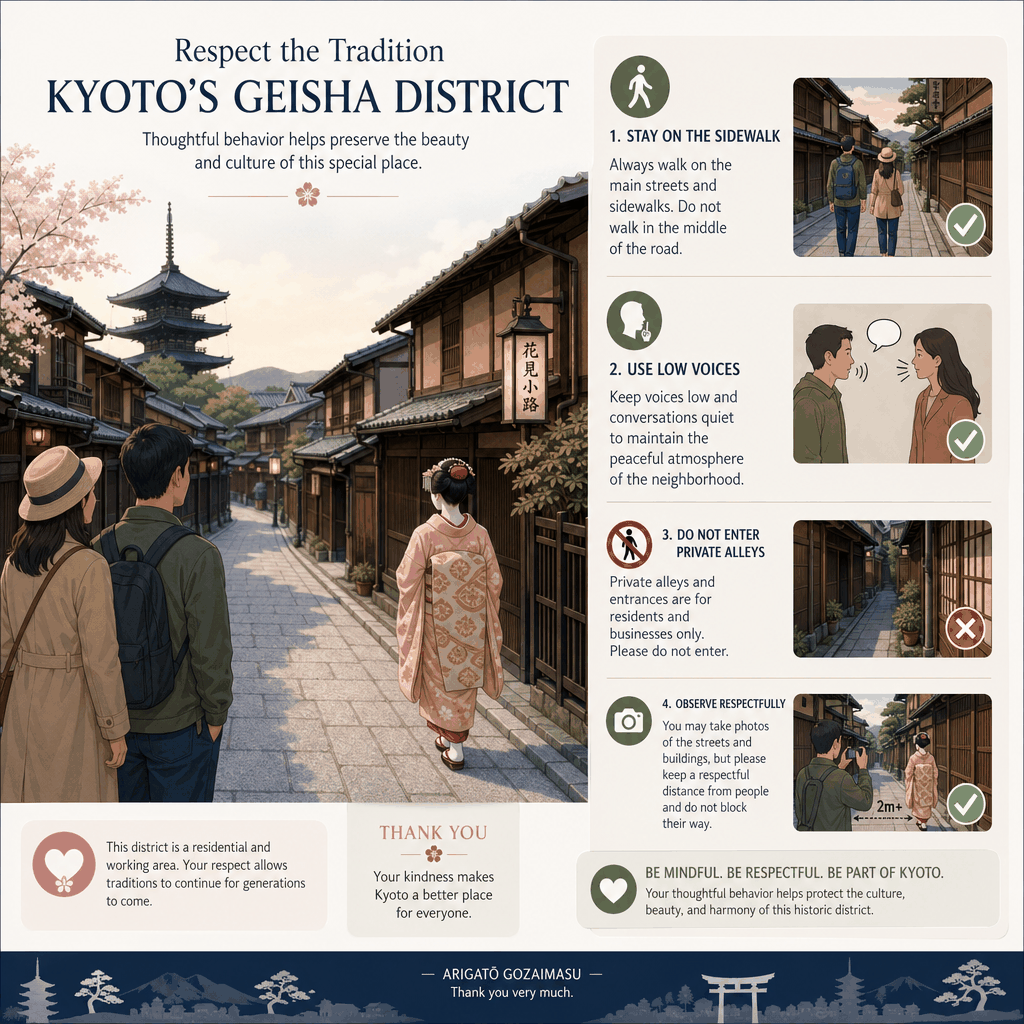 Hanamikoji Street in Kyoto’s Gion district, a respectful walking route for visitors