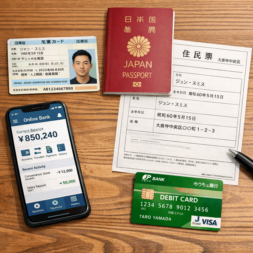 Inside an Osaka ward office foreign-resident service counter assisting a visitor