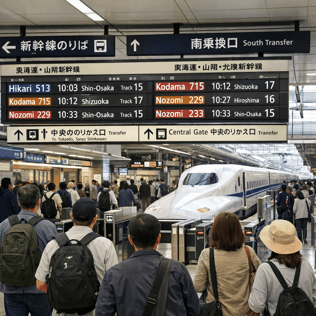 View of shinkansen platform at Tokyo Station ready for departure