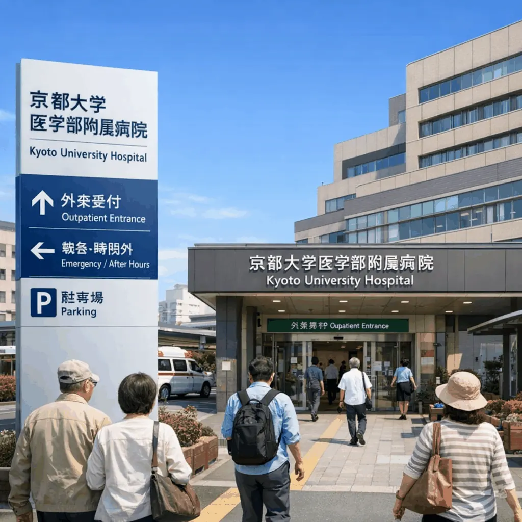 Reception desk inside a Kyoto hospital international desk area