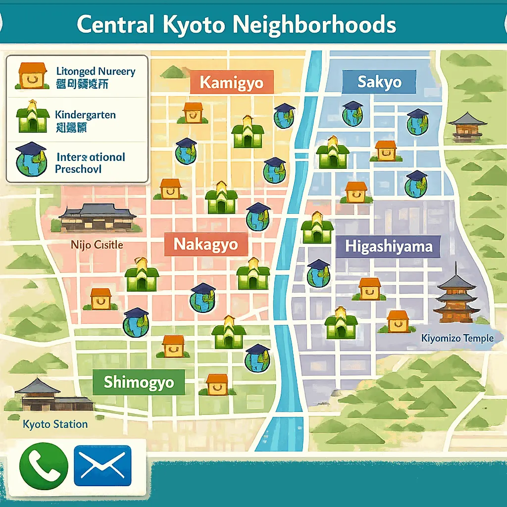 Interior classroom at an international preschool in Kyoto with English and Japanese materials