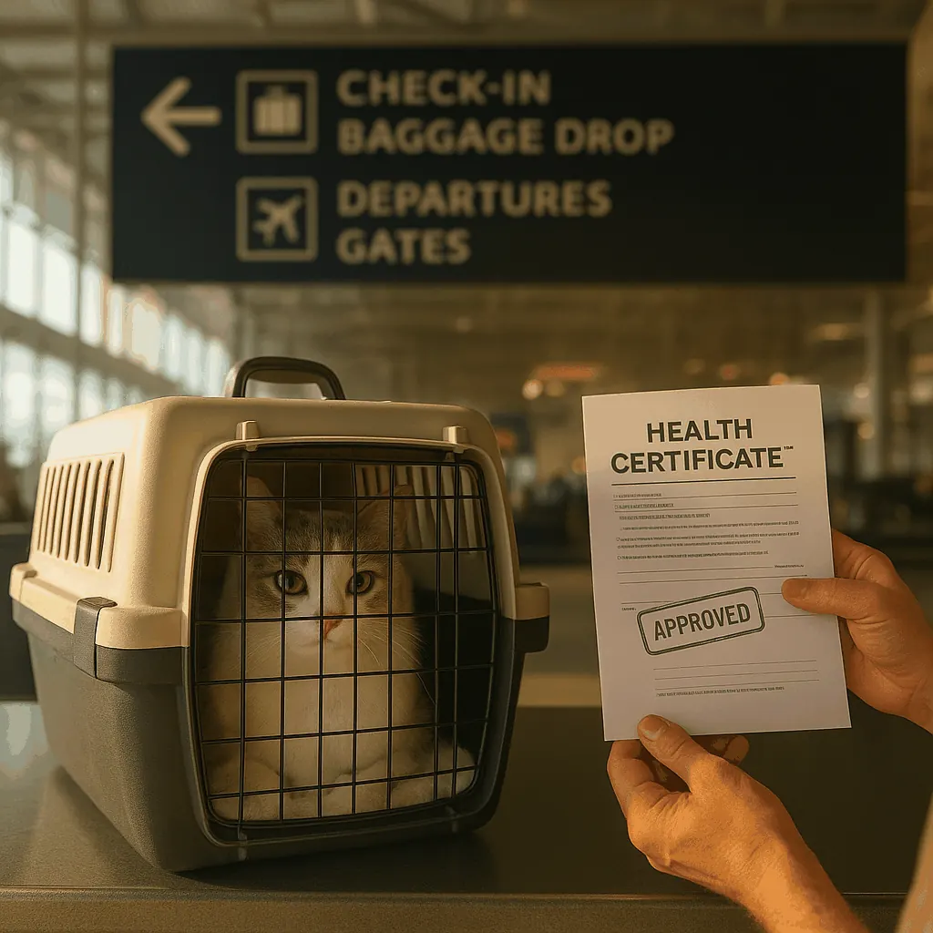 Airline cargo hold with an IATA-compliant pet crate being loaded