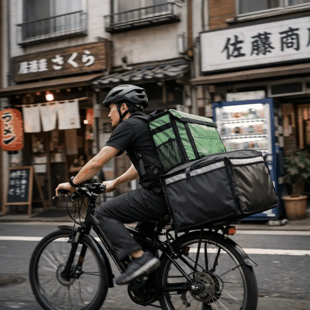 Smartphone showing grocery delivery app screens for Oisix and Seiyu in Tokyo