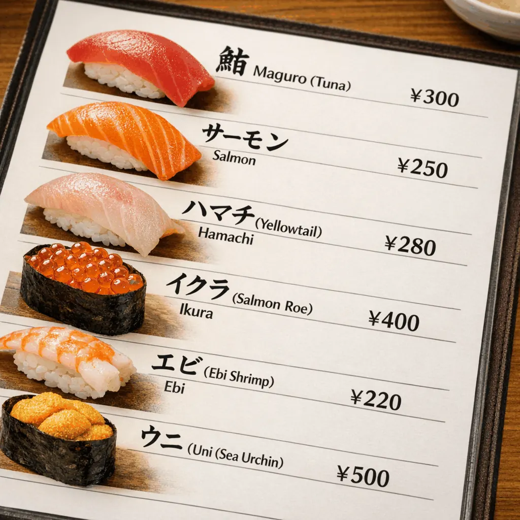 Conveyor-belt sushi interior with plates and customers in Tokyo