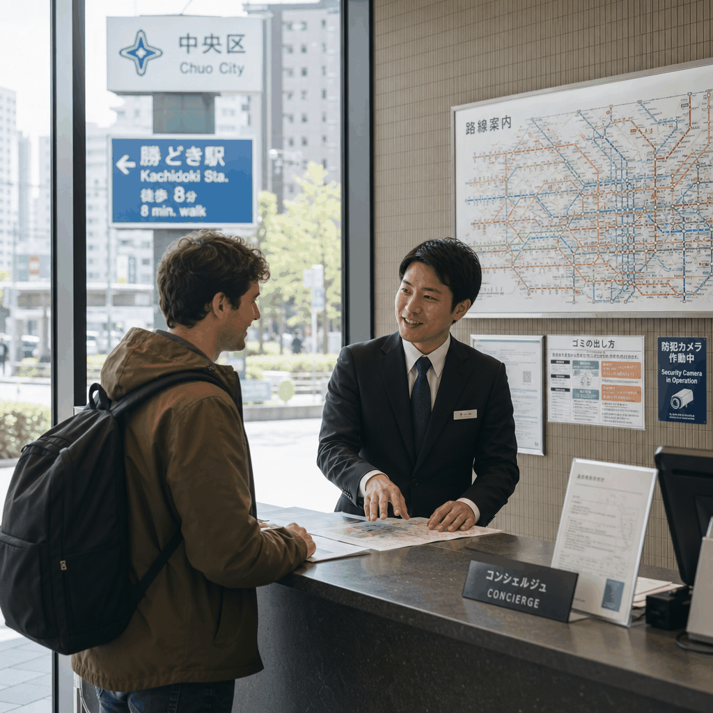 Tokyo concierge helping a newcomer with housing and neighborhood planning