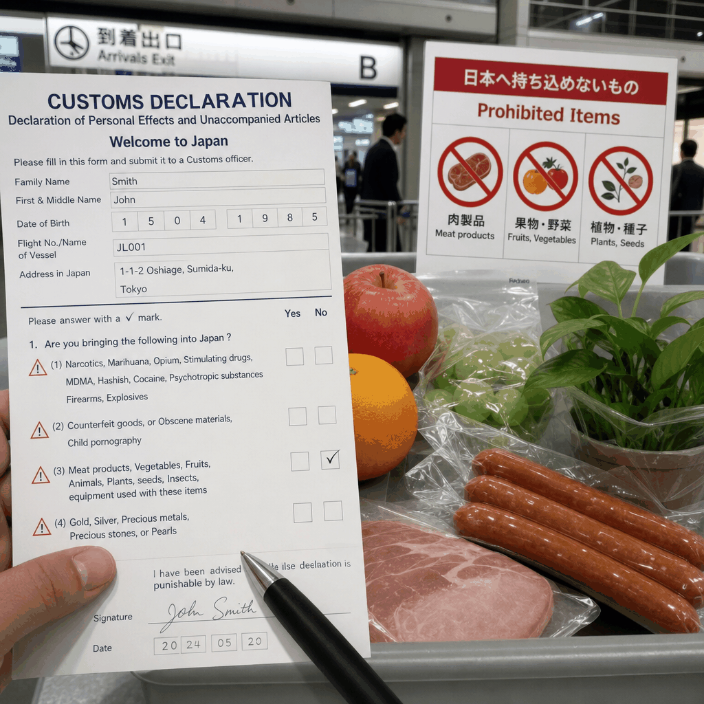 Travelers checking Japan customs rules before arriving in Tokyo