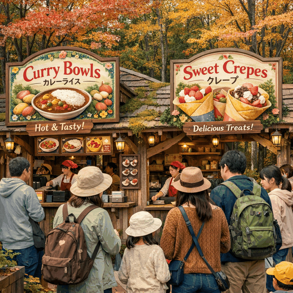 Example Ghibli Park cafe counter and seasonal sweets display in Nagoya area