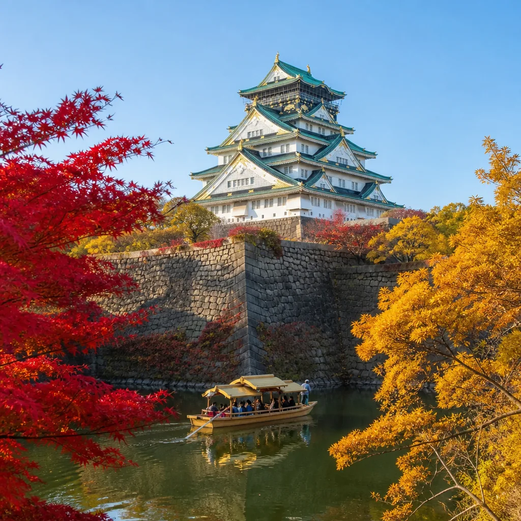 A quieter weekday morning view of Osaka Castle grounds in Osaka