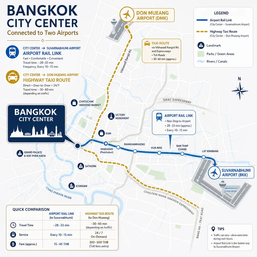 Don Mueang Airport taxi and bus transfer area in Bangkok
