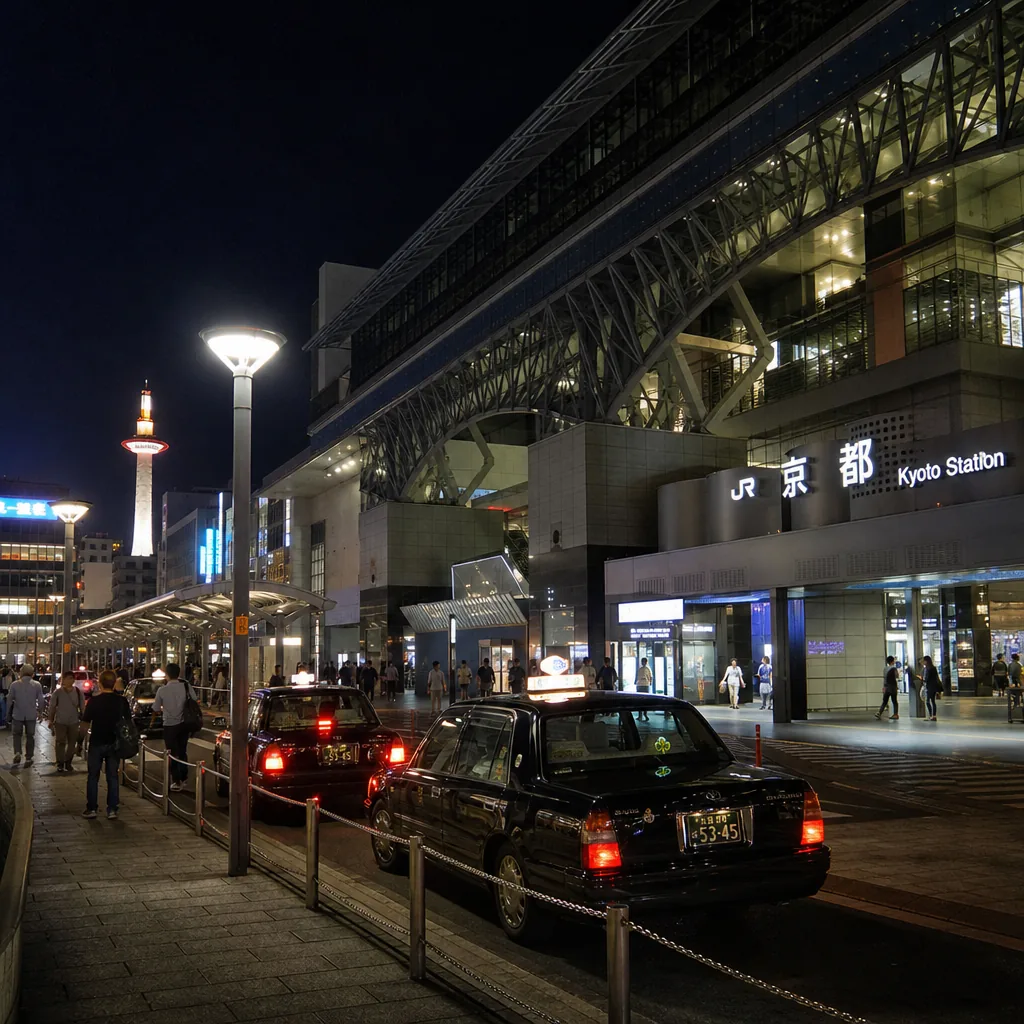 What should I know before visiting Kyoto station area at night?