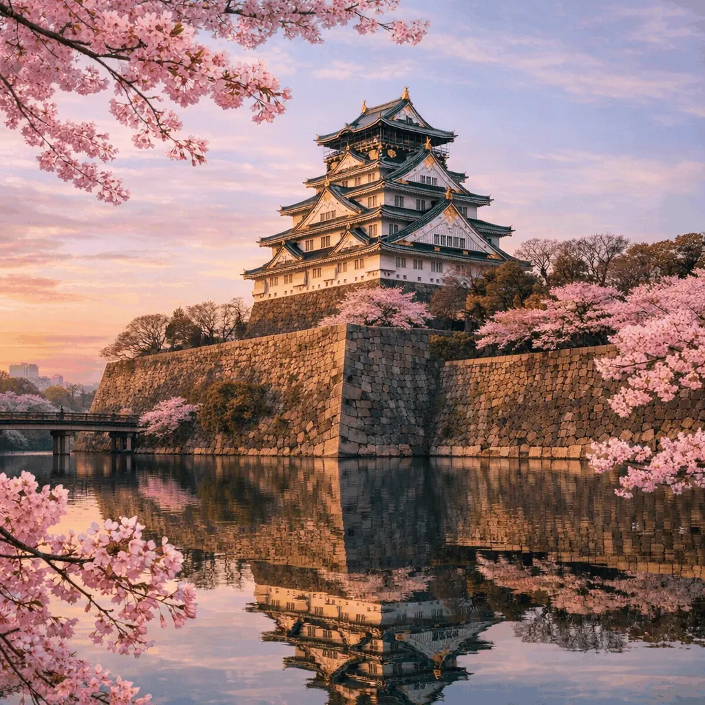 What's the best time and photo spots at Osaka Castle in Osaka?