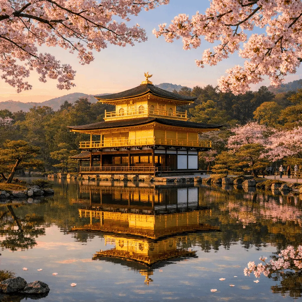 Kinkaku-ji (Golden Pavilion) reflected in Kyōko-chi pond under clear light