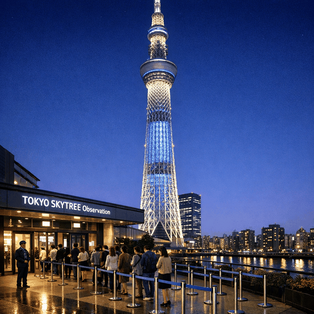 Night view from Tokyo Skytree observation deck with city lights