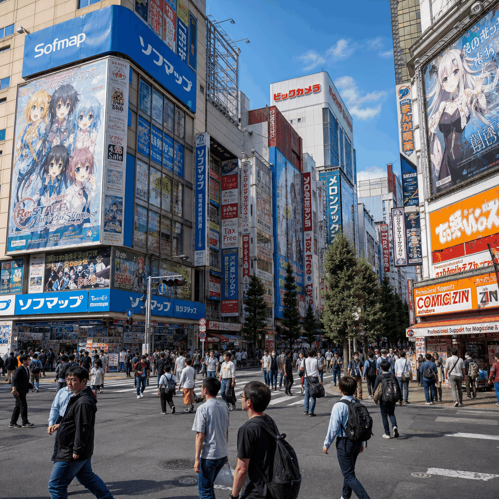 Akihabara Electric Town shopping streets in Tokyo filled with anime and hobby stores