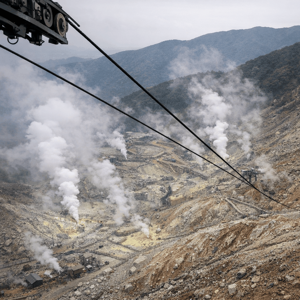 View over Lake Ashi from near Togendai station showing shoreline and surrounding hills