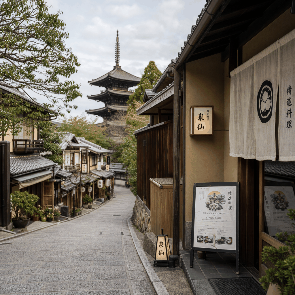 A Kyoto temple district setting associated with authentic shojin ryori dining near Higashiyama or