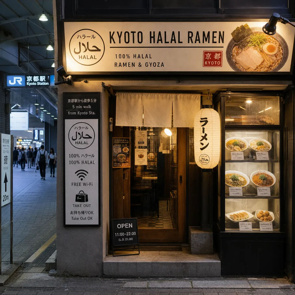 Halal ramen bowl in Kyoto near a central station