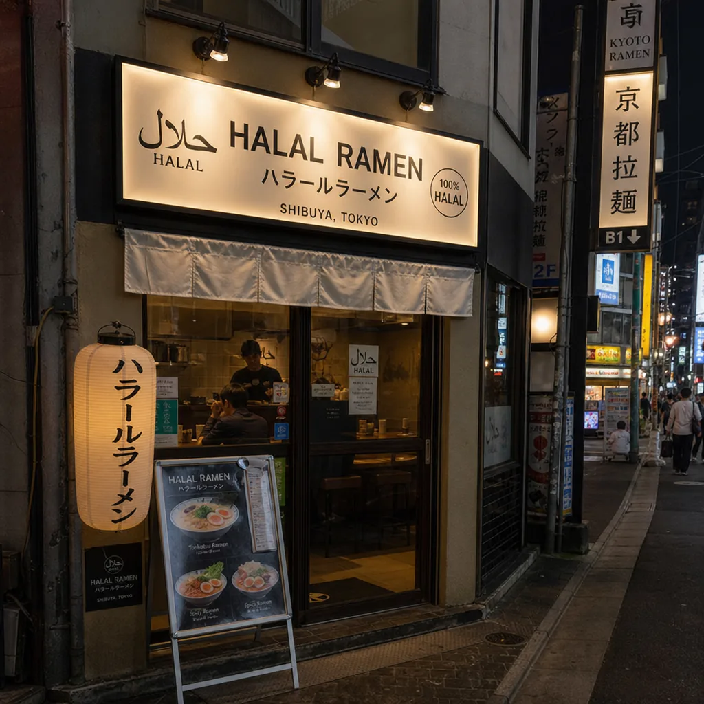 A bowl of halal ramen near Shibuya in Tokyo, suitable for Muslim travelers.