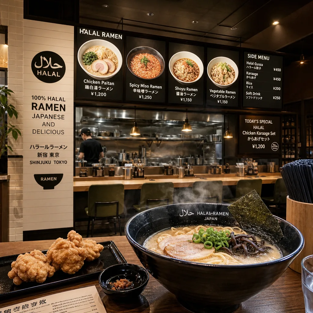 Expats checking official halal restaurant guides for Tokyo’s Shinjuku area