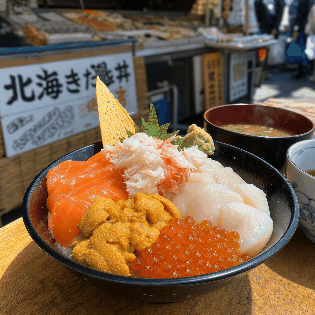 Fresh kaisendon bowl in Sapporo market district