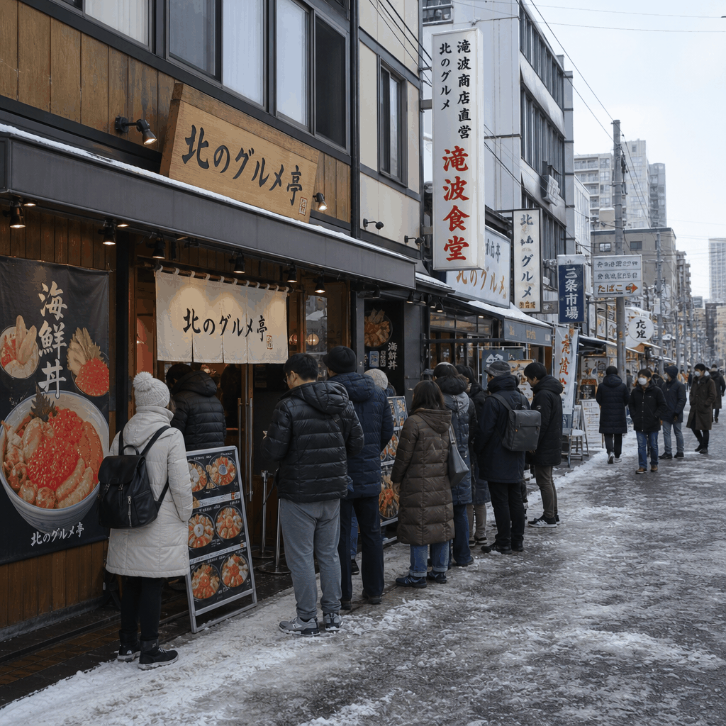 Seafood market dining area in central Sapporo